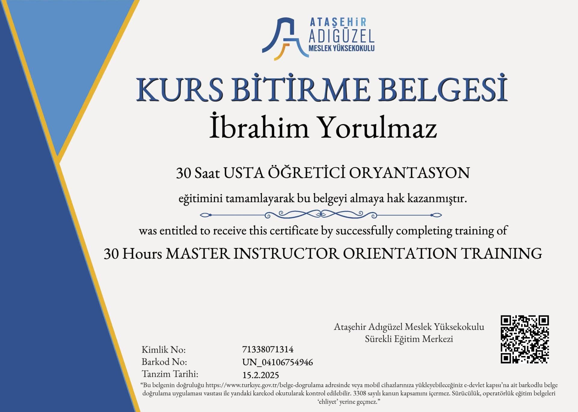 30 Saat Usta Öğretici Oryantasyon