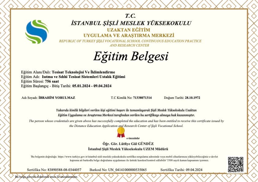 Isıtma ve Sıhhi Tesisat Sistemleri Ustalık Eğitimi